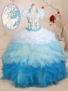 Beautiful Brush Train Ball Gowns Quince Ball Gowns Multi-color Sweetheart Organza Sleeveless With Train Lace Up