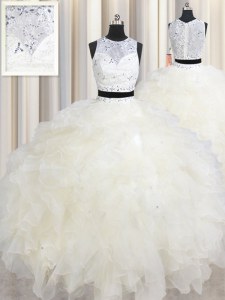 Perfect Scoop Sleeveless Organza Sweet 16 Dress Beading and Ruffles Lace Up