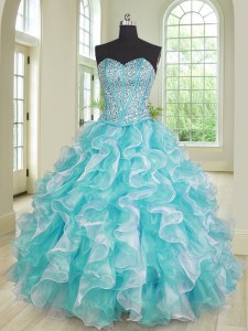 Gorgeous Sweetheart Sleeveless Organza Quinceanera Gowns Beading and Ruffles Lace Up