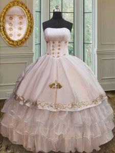 New Style Floor Length White 15 Quinceanera Dress Organza and Taffeta Sleeveless Beading and Embroidery and Ruffles