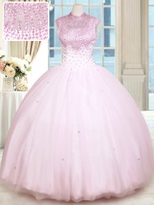Hot Sale Floor Length Baby Pink Quinceanera Dress Sweetheart Sleeveless Lace Up