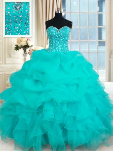 Hot Selling Sweetheart Sleeveless Organza Quinceanera Gown Beading and Ruffles and Pick Ups Lace Up