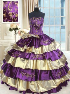 Ruffled Multi-color Sleeveless Taffeta Lace Up Quinceanera Gowns for Military Ball and Sweet 16 and Quinceanera