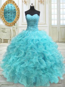 Best Sweetheart Sleeveless Organza Quinceanera Dress Beading and Ruffles Lace Up