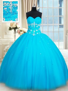 Sophisticated Sleeveless Beading Lace Up Quince Ball Gowns