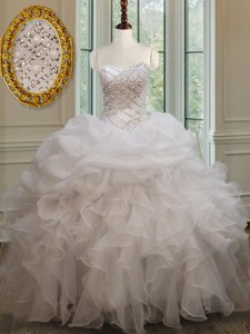 Sweetheart Sleeveless Organza Sweet 16 Quinceanera Dress Beading and Ruffles and Pick Ups Lace Up