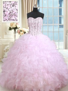 Ruffled Ball Gowns Sweet 16 Quinceanera Dress Lilac Sweetheart Organza Sleeveless Floor Length Lace Up