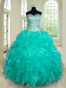 Stunning Floor Length Ball Gowns Sleeveless Turquoise Sweet 16 Quinceanera Dress Lace Up