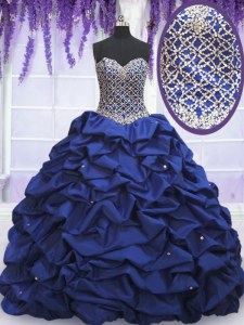 Romantic Beading and Pick Ups Quinceanera Dresses Royal Blue Lace Up Sleeveless Floor Length