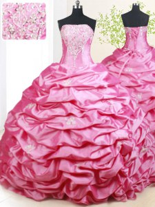 Pick Ups Hot Pink Sleeveless Taffeta Brush Train Lace Up 15 Quinceanera Dress for Military Ball and Sweet 16 and Quinceanera