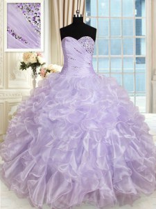 Low Price Organza Sleeveless Floor Length Ball Gown Prom Dress and Beading and Ruffles