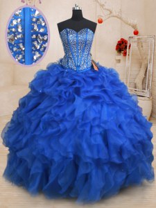 Customized Sleeveless Beading and Ruffles Lace Up Quinceanera Gowns