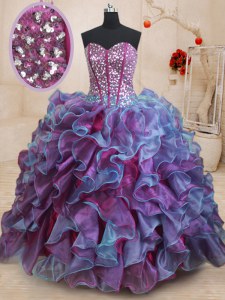 Sequins Floor Length Multi-color 15th Birthday Dress Sweetheart Sleeveless Lace Up
