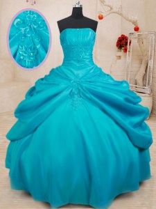 Most Popular Floor Length Ball Gowns Sleeveless Teal Ball Gown Prom Dress Lace Up