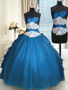 Noble Teal Ball Gowns Sweetheart Sleeveless Taffeta and Tulle Floor Length Lace Up Beading and Lace Quinceanera Dresses