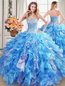 Organza Sleeveless Floor Length Sweet 16 Quinceanera Dress and Beading and Ruffles and Sequins
