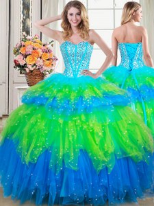Ruffled Floor Length Ball Gowns Sleeveless Multi-color 15th Birthday Dress Lace Up