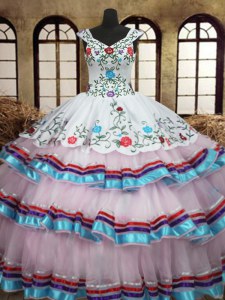 Straps Sleeveless Organza and Taffeta Sweet 16 Quinceanera Dress Embroidery and Ruffled Layers Lace Up