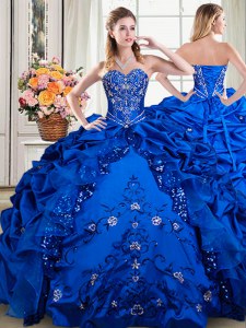 Organza and Taffeta Sweetheart Sleeveless Lace Up Beading and Embroidery and Pick Ups 15 Quinceanera Dress in Royal Blue