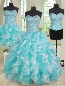 Three Piece Sleeveless Lace Up Beading and Ruffles Quinceanera Dresses