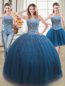 Low Price Three Piece Teal Sweet 16 Dresses Military Ball and Sweet 16 and Quinceanera and For with Beading Sweetheart Sleeveless Lace Up
