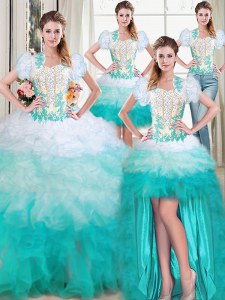 Cheap Four Piece Multi-color Sleeveless Beading and Appliques and Ruffles Floor Length Quince Ball Gowns
