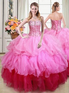 Free and Easy Sleeveless Lace Up Floor Length Ruffles and Sequins Quinceanera Gowns