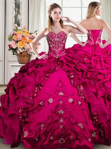 Latest Fuchsia Sleeveless Floor Length Beading and Embroidery and Pick Ups Lace Up Sweet 16 Dresses