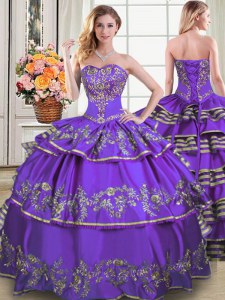 Eggplant Purple Ball Gowns Taffeta Sweetheart Sleeveless Beading and Embroidery and Ruffled Layers Floor Length Lace Up 15 Quinceanera Dress
