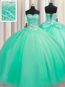 Sweetheart Sleeveless Lace Up Ball Gown Prom Dress Turquoise Tulle
