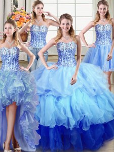 Graceful Four Piece Sleeveless Ruffles and Sequins Lace Up Quinceanera Dress