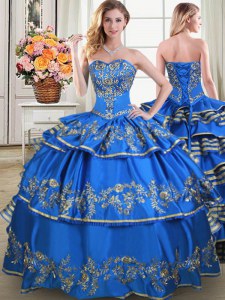 Blue Taffeta Lace Up Sweet 16 Quinceanera Dress Sleeveless Floor Length Beading and Embroidery and Ruffled Layers