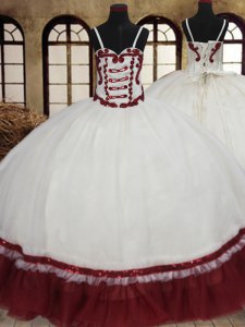White And Red Ball Gowns Organza Straps Sleeveless Beading Floor Length Lace Up Sweet 16 Dress