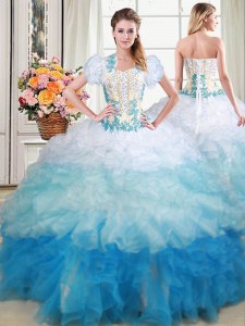 Multi-color Sleeveless Organza Brush Train Lace Up 15th Birthday Dress for Military Ball and Sweet 16 and Quinceanera
