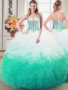 Latest Ball Gowns Quinceanera Gown Multi-color Sweetheart Organza Sleeveless Floor Length Lace Up