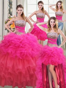 Top Selling Four Piece Sequins Ruffled Ball Gowns 15 Quinceanera Dress Multi-color Strapless Organza Sleeveless Floor Length Lace Up