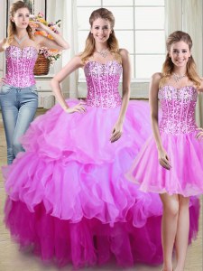 Simple Three Piece Sleeveless Ruffles and Sequins Lace Up Vestidos de Quinceanera