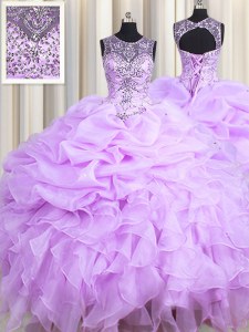 Scoop Pick Ups Floor Length Ball Gowns Sleeveless Lavender Sweet 16 Dresses Lace Up