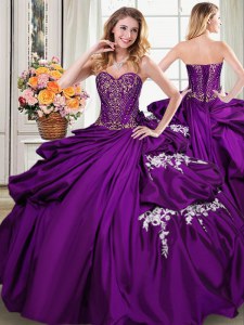 Flirting Purple Lace Up Sweetheart Beading and Appliques and Pick Ups 15 Quinceanera Dress Taffeta Sleeveless