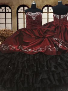 Beading and Embroidery and Ruffled Layers Sweet 16 Quinceanera Dress Red And Black Lace Up Sleeveless Floor Length