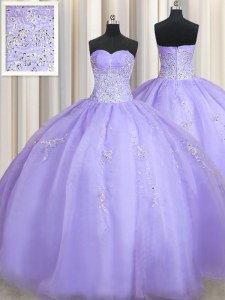 Spectacular Lavender Ball Gowns Organza Sweetheart Sleeveless Beading Floor Length Zipper Quinceanera Dresses