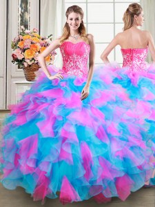 Floor Length Multi-color Quinceanera Gowns Organza and Tulle Sleeveless Beading and Ruffles