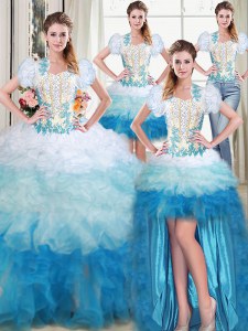 Four Piece Floor Length Ball Gowns Sleeveless Multi-color Quinceanera Dress Lace Up
