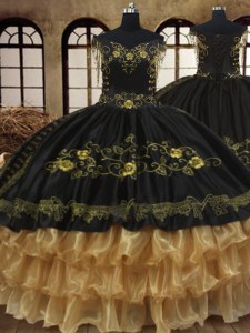 Exceptional Ruffled Off The Shoulder Sleeveless Lace Up Vestidos de Quinceanera Black Organza and Taffeta