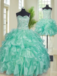 Most Popular Three Piece Floor Length Apple Green Quinceanera Dress Sweetheart Sleeveless Lace Up