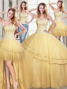 Pretty Four Piece Sleeveless Lace Up Floor Length Beading and Sequins Ball Gown Prom Dress