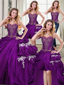 Four Piece Pick Ups Floor Length Ball Gowns Sleeveless Purple Vestidos de Quinceanera Lace Up