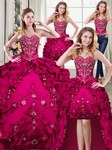 Fantastic Four Piece Floor Length Ball Gowns Sleeveless Fuchsia Quinceanera Dresses Lace Up