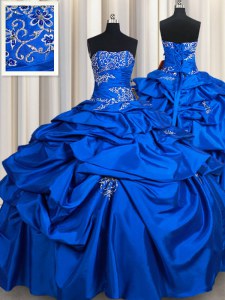 Pick Ups Strapless Sleeveless Lace Up Sweet 16 Quinceanera Dress Royal Blue Taffeta