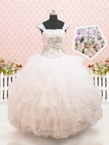 Straps Cap Sleeves Organza Toddler Flower Girl Dress Beading and Ruffled Layers Lace Up